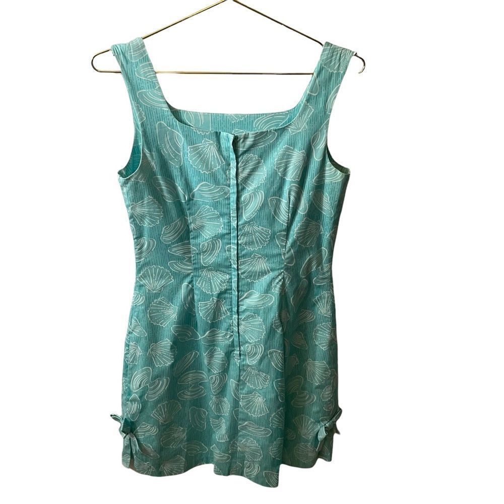 Lilly Pulitzer Vintage White Label Clam Shell Print Mint Square Neck Shift Dress - Picture 6 of 8